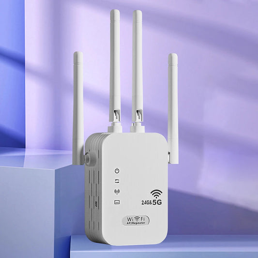 1200Mbps Wireless WiFi Repeater with WAN/LAN Port Dual-Band 2.4GHz/5GHz WiFi Signal Amplifier 4 Antennas for Home Small Office