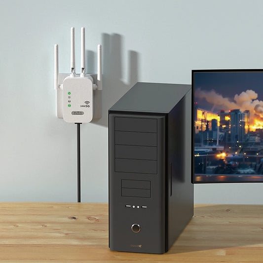 1200Mbps Wireless WiFi Repeater with WAN/LAN Port Dual-Band 2.4GHz/5GHz WiFi Signal Amplifier 4 Antennas for Home Small Office